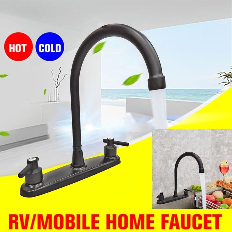JAMESVAN RV Kitchen Faucet,Non-Metallic RV Kitchen Sink Faucet Replacement with Two Handle-8" Main Body-High Arch-360 Swivel Replace for RV Home Campers Motorhomes Travel Trailers,Matte Black - Image 3